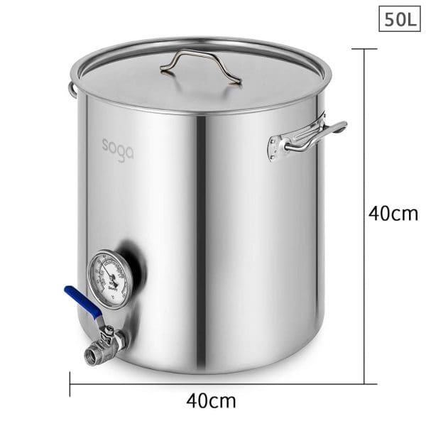 SOGA Stainless Steel Brewery Pot 50L With Beer Valve 40*40cm - Image 2