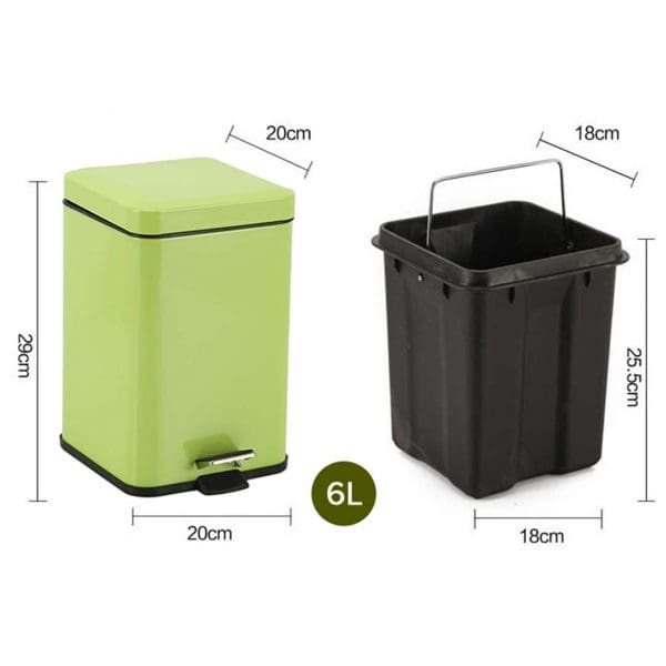 SOGA Foot Pedal Stainless Steel Rubbish Recycling Garbage Waste Trash Bin Square 6L Green - Image 2