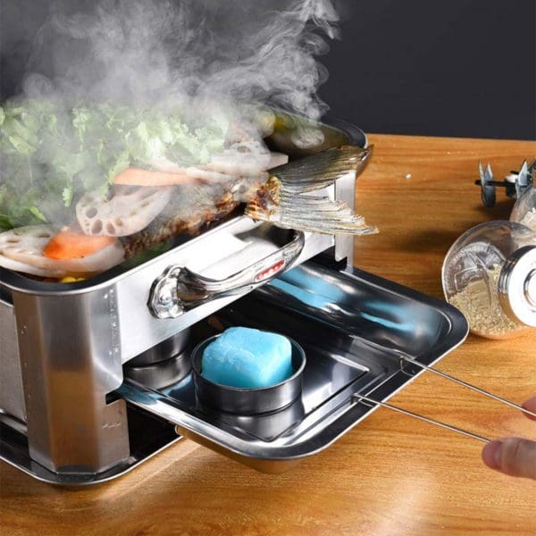 36CM Portable Stainless Steel Outdoor Chafing Dish BBQ Fish Stove Grill Plate - Image 2