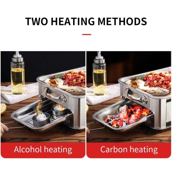 36CM Portable Stainless Steel Outdoor Chafing Dish BBQ Fish Stove Grill Plate - Image 3