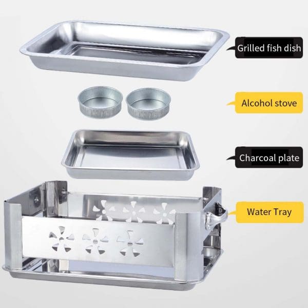 45cm Portable Stainless Steel Outdoor Chafing Dish BBQ Fish Stove Grill Plate - Image 8