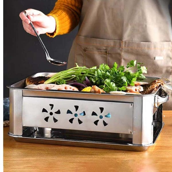 2X 45CM Portable Stainless Steel Outdoor Chafing Dish BBQ Fish Stove Grill Plate - Image 10