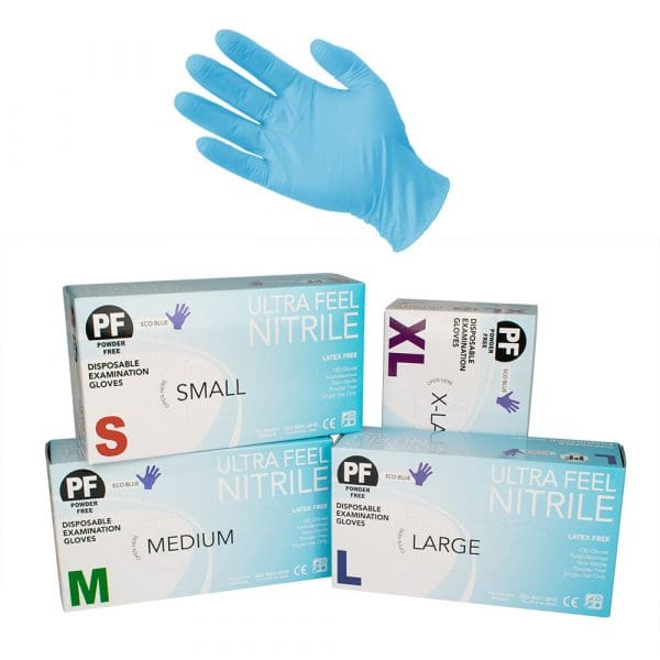 Ultra Feel Disposable Nitrile Gloves Powder Free Eco Blue 100pcs