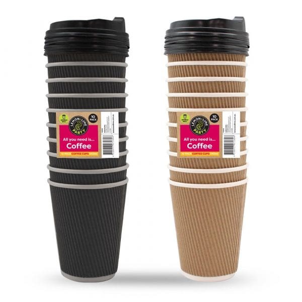 Lemon & Lime Ripple Wall Coffee Cups & Lids 340ML 10 Pack Random Colour Chosen