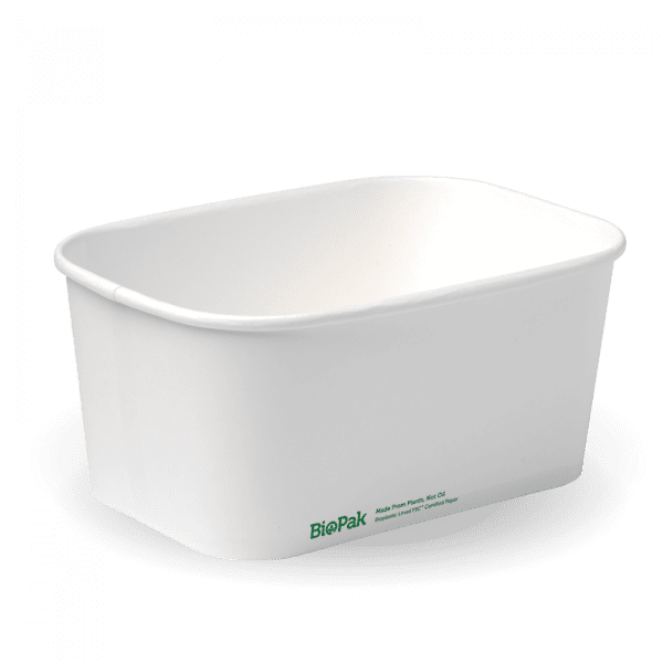 Biopak White Rectangle PLA Lined Paper Container 1000ml 300pcs