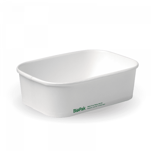 Biopak White Rectangle PLA Lined Paper Container 650ml 300pcs