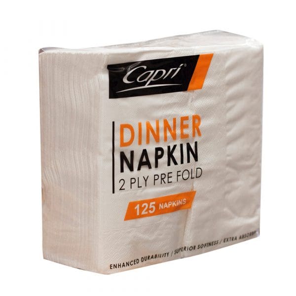 Capri White 2ply Pre Fold Dinner Napkin