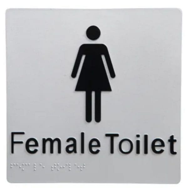 Female Toilet Braille Sign Silver
