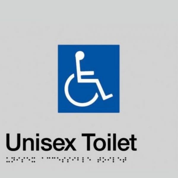 Unisex Disabled Toilet Braille Sign Silver