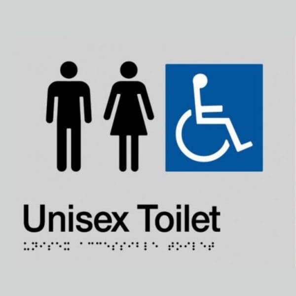 Unisex Accessible Toilet Braille Sign Silver