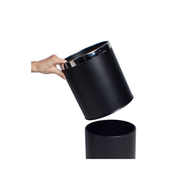 Dolphy Round Leatherette Black Room Bin - Image 2