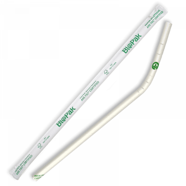 Biopak 6mm Regular Bendy White BioStraw Individually Wrapped 2500pcs