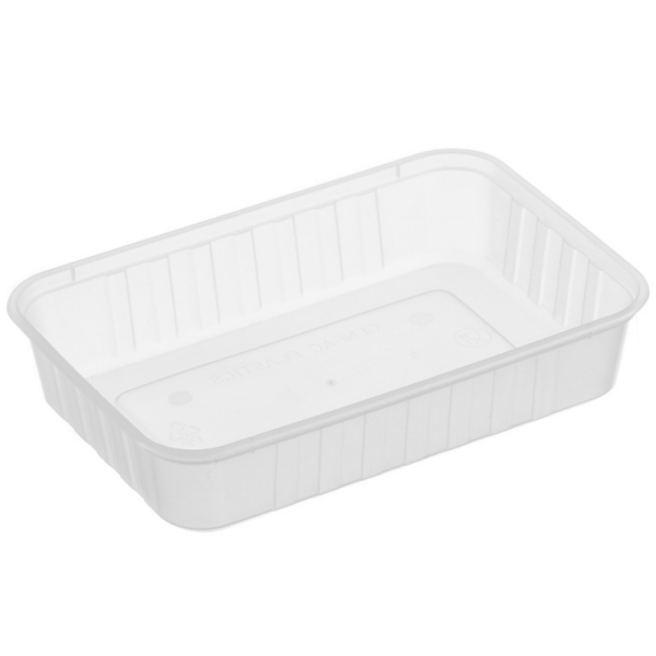 Genfac Ribbed Rectangle Plastic Container Natural 500ml