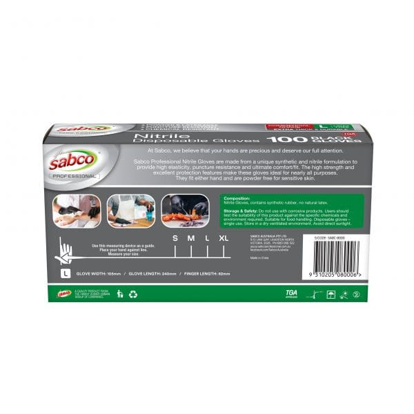 Sabco Nitrile Gloves Powder Free Large Black 100pcs - Image 4