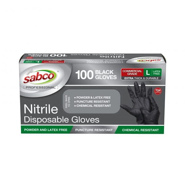 Sabco Nitrile Gloves Powder Free Large Black 100pcs - Image 3