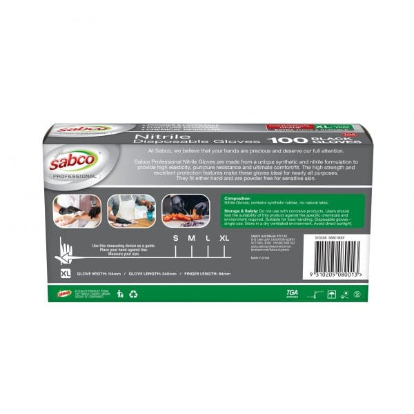 Sabco Nitrile Gloves Powder Free Extra Large Black 100pcs - Image 4