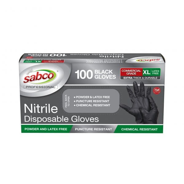 Sabco Nitrile Gloves Powder Free Extra Large Black 100pcs - Image 3