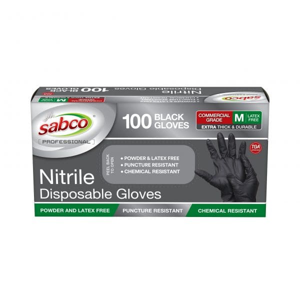 Sabco Nitrile Gloves Powder Free Medium Black 100pcs - Image 3