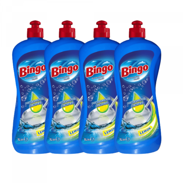 4 x Bingo Dishwashing Liquid Powerful Oil Removal Lemon 1L