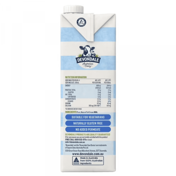 Devondale Full Cream UHT Milk 1 Litre - Image 3