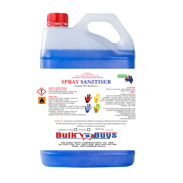 Spray Sanitiser 70% Alcohol - Hands or Surfaces 5LT