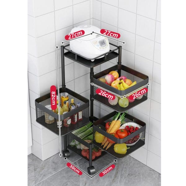 SOGA 4 Tier Steel Square Rotating Kitchen Cart Multi-Functional Shelves Portable Storage Organizer with Wheels - Image 2