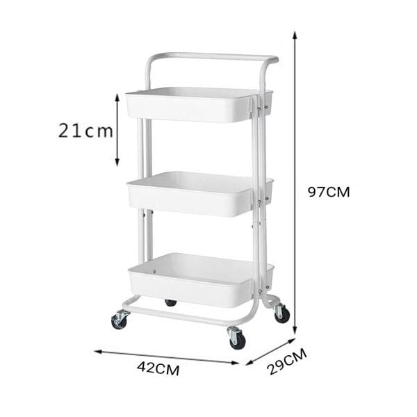 SOGA 3 Tier Steel White Movable Kitchen Cart Multi-Functional Shelves Portable Storage Organizer with Wheels - Image 2