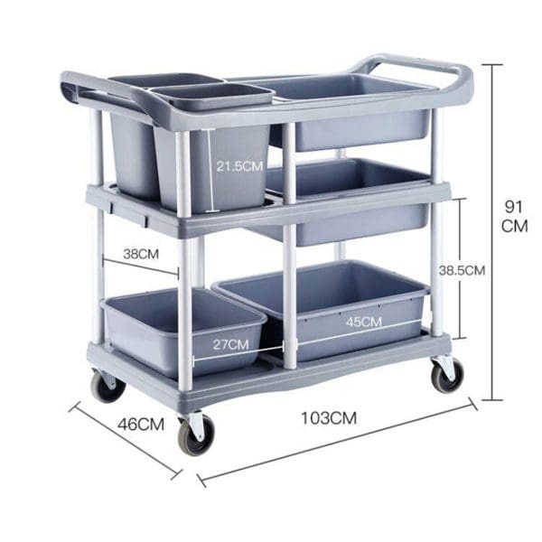 SOGA 3-Tier Commercial Soiled Food Trolley Dirty Plate Cart Five Buckets Kitchen Food Utility - Image 2