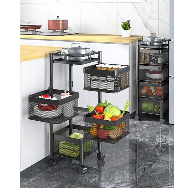 SOGA 4 Tier Steel Square Rotating Kitchen Cart Multi-Functional Shelves Portable Storage Organizer with Wheels - Image 3