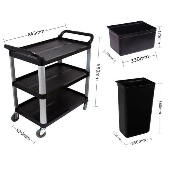 SOGA 3 Tier 83x43x95cm Food Trolley Food Waste Cart With Two Bins Storage Kitchen Black Small - Image 4