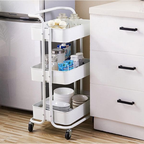 SOGA 3 Tier Steel White Movable Kitchen Cart Multi-Functional Shelves Portable Storage Organizer with Wheels - Image 4