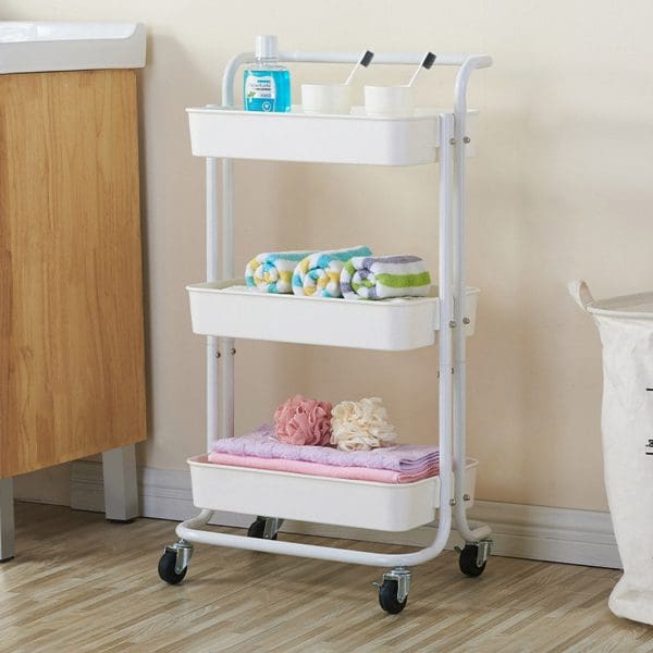SOGA 3 Tier Steel White Movable Kitchen Cart Multi-Functional Shelves Portable Storage Organizer with Wheels - Image 5
