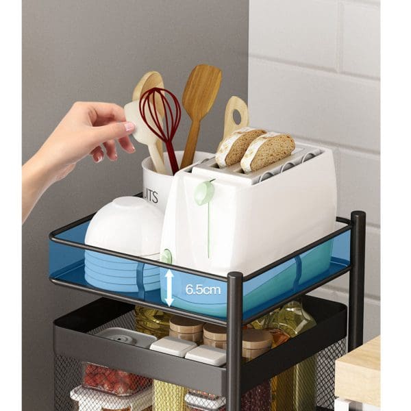 SOGA 4 Tier Steel Square Rotating Kitchen Cart Multi-Functional Shelves Portable Storage Organizer with Wheels - Image 5