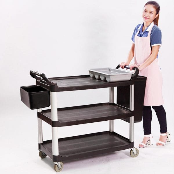 SOGA 3 Tier 83x43x95cm Food Trolley Food Waste Cart With Two Bins Storage Kitchen Black Small - Image 5