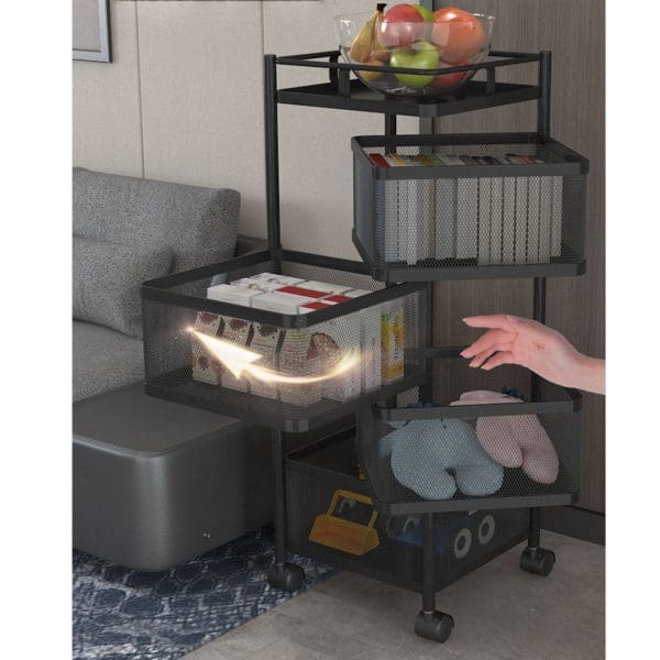 SOGA 4 Tier Steel Square Rotating Kitchen Cart Multi-Functional Shelves Portable Storage Organizer with Wheels - Image 6