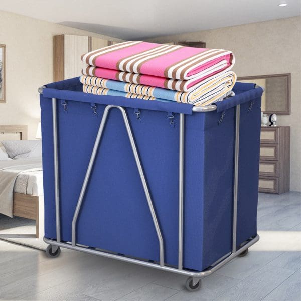 SOGA Stainless Steel Commercial Large Soiled Linen Laundry Trolley Cart with Wheels Blue - Image 6