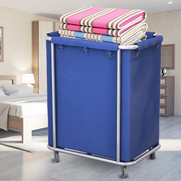 SOGA Stainless Steel Commercial Square Soiled Linen Laundry Trolley Cart with Wheels Blue - Image 6