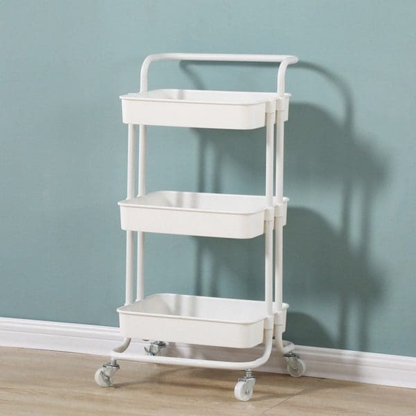 SOGA 3 Tier Steel White Movable Kitchen Cart Multi-Functional Shelves Portable Storage Organizer with Wheels - Image 6