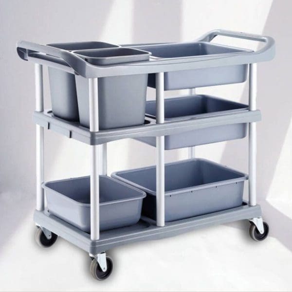 SOGA 3-Tier Commercial Soiled Food Trolley Dirty Plate Cart Five Buckets Kitchen Food Utility - Image 7