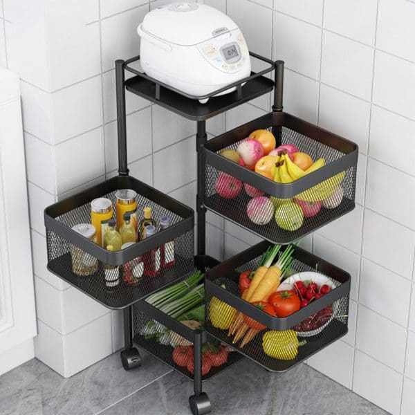 SOGA 4 Tier Steel Square Rotating Kitchen Cart Multi-Functional Shelves Portable Storage Organizer with Wheels - Image 7