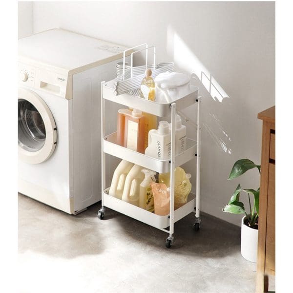 SOGA 3 Tier Steel White Foldable Kitchen Cart Multi-Functional Shelves Portable Storage Organizer with Wheels - Image 7