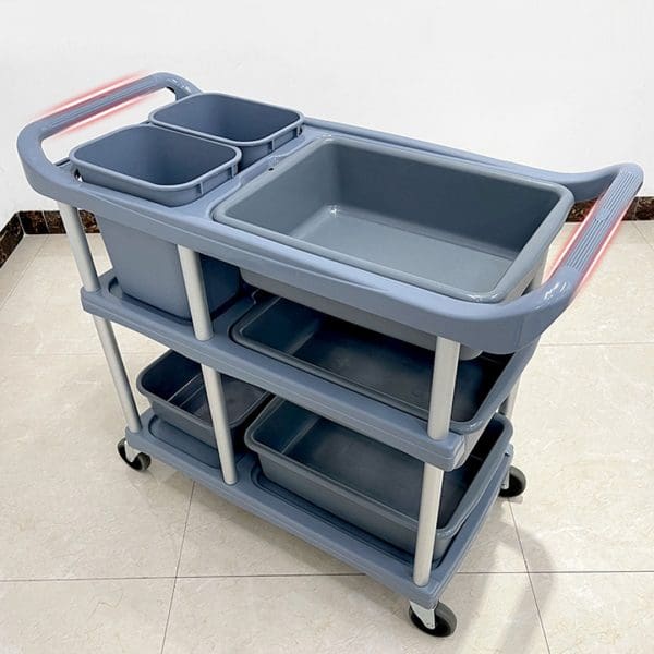 SOGA 3-Tier Commercial Soiled Food Trolley Dirty Plate Cart Five Buckets Kitchen Food Utility - Image 8