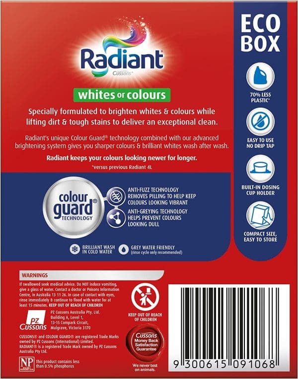 Radiant Eco-Friendly Box Liquid Laundry Detergent for Whites or Colours with Tap 4L - Image 4