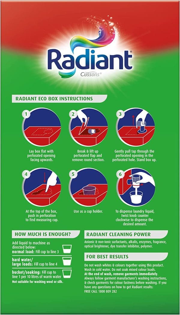 Radiant Eco-Friendly Box Liquid Laundry Detergent for Whites or Colours with Tap 4L - Image 5
