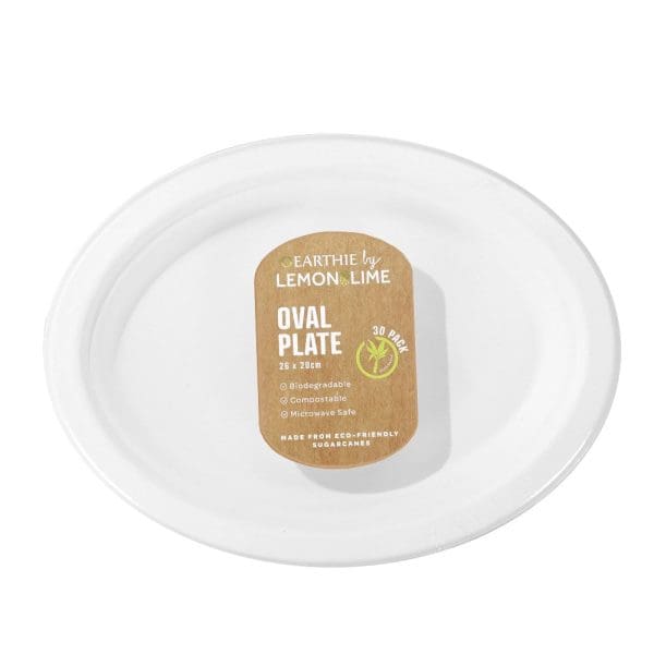 Lemon & Lime Sugarcane Oval Plate White 30pcs - Image 2