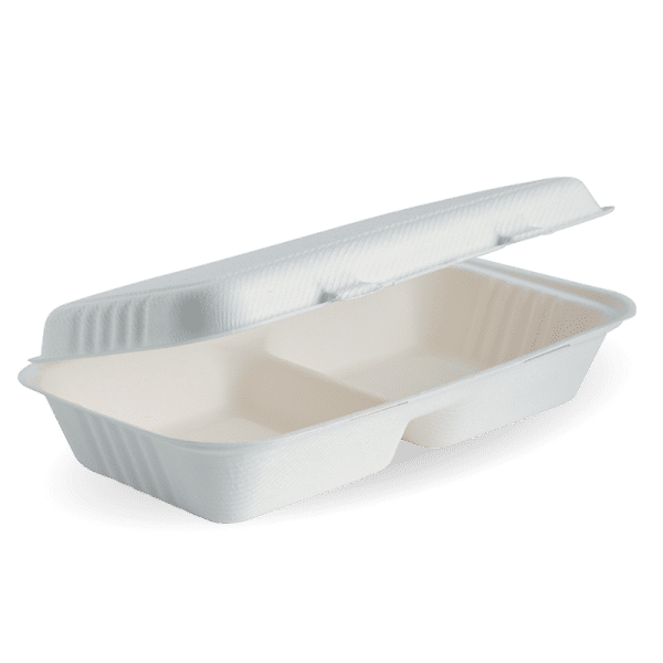 Biopak BioCane 2-Compartment Clamshell White 28x16x7cm 11.6x6 100pcs