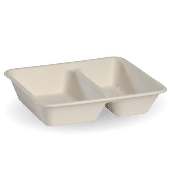Biopak Biocane 2 Compartment Takeaway Base Natural 1230ml 30oz 500pcs