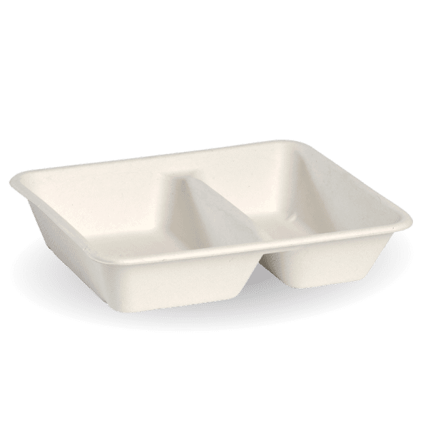 Biopak Biocane 2 Compartment Takeaway Base White 1230ml 30oz 500pcs