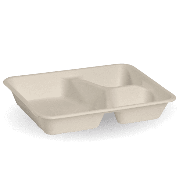 Biopak Biocane 3 Compartment Takeaway Base Natural 1150ml 26oz 500pcs
