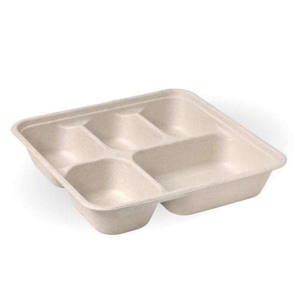 Biopak Biocane 5-Compartment Takeaway Base Natural 52oz Large 300pcs